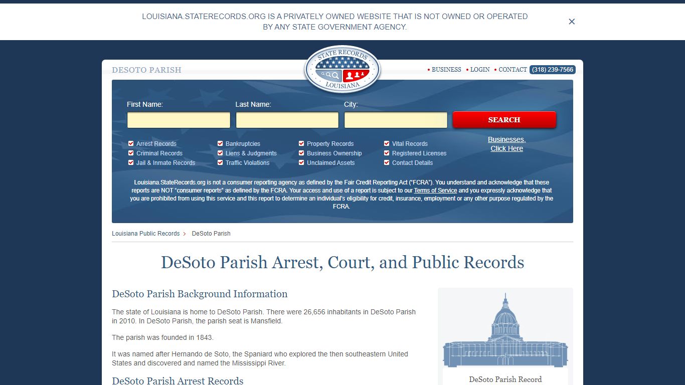 DeSoto Parish Arrest, Court, and Public Records