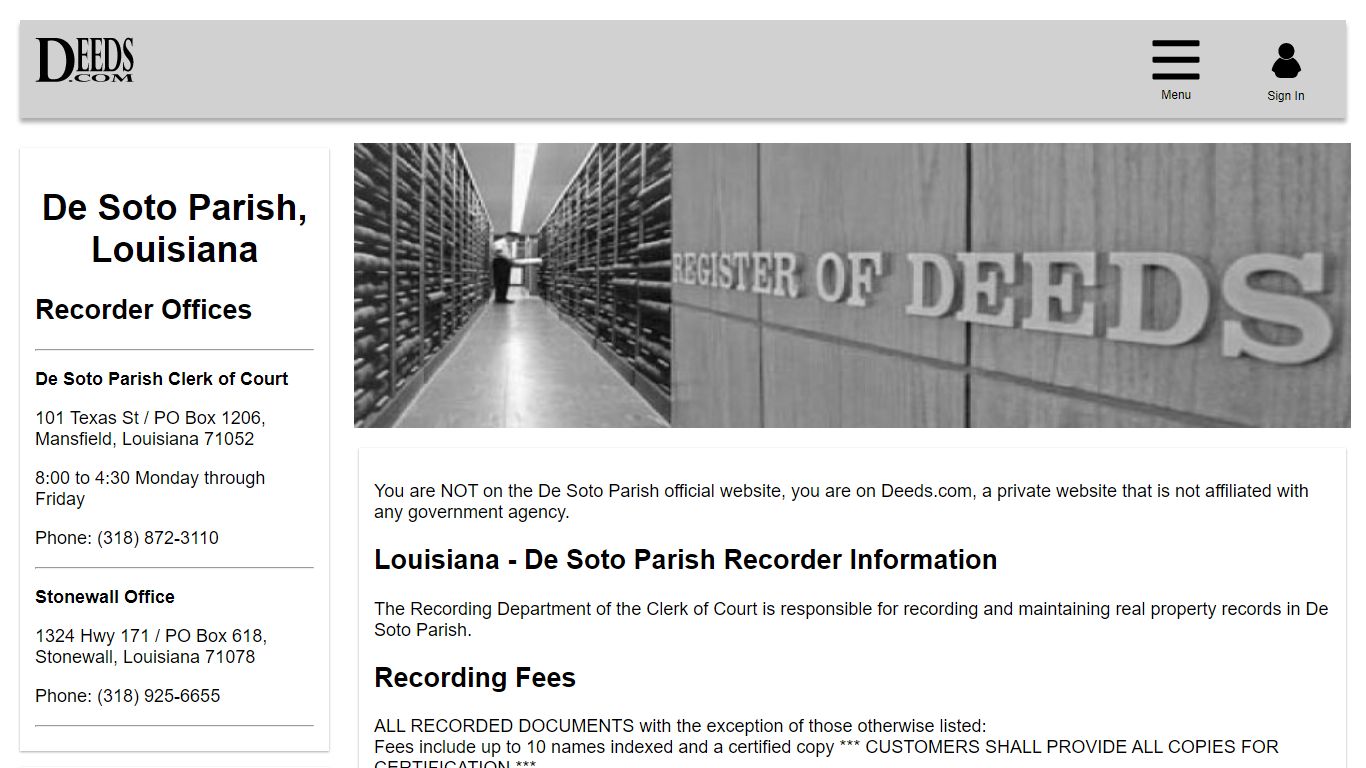 De Soto Parish Recorder Information Louisiana - Deeds.com